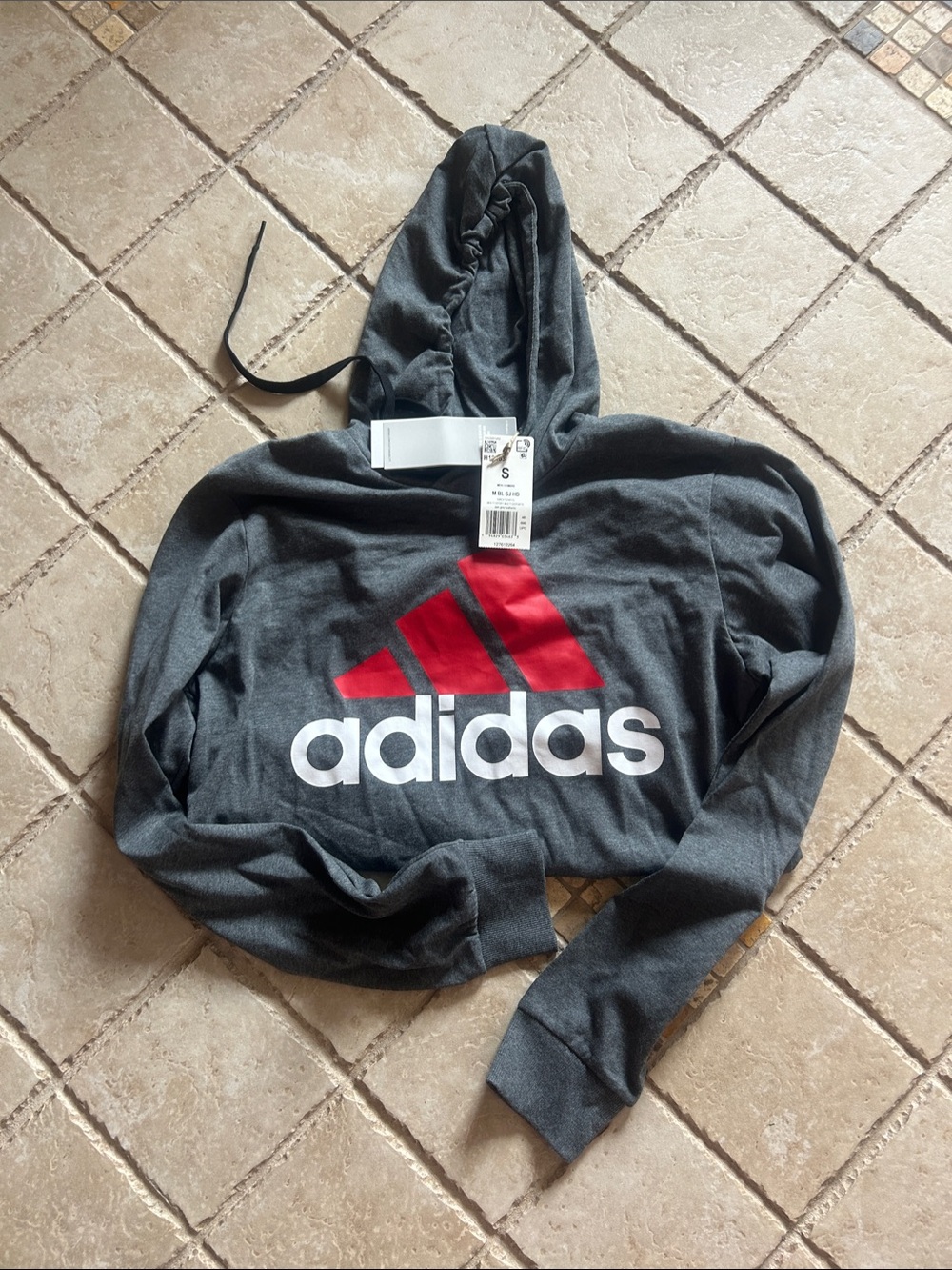 adidas men's Dark Gray Pullover Hoodie with Red Logo